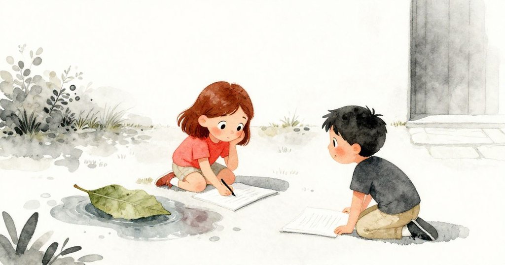 庭院恢復平靜，Vivian專心勾勒水面畫卷，Axel目光溫柔記錄，溫暖光影中展現故事續章。