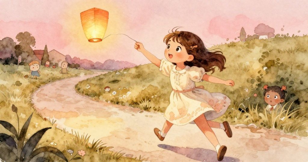 伊莉絲奮力奔跑接住搖擺燈杆，臉上充滿決心與驚喜，背景中夕陽及LED燈光映出動感氛圍。