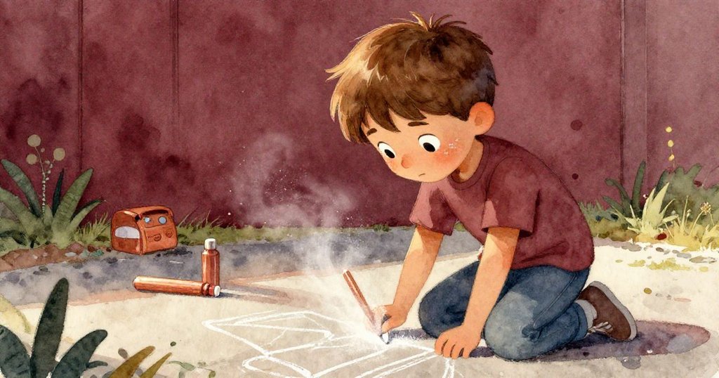 柯賓專注在用粉筆繪製規劃線,臉上洋溢著認真與投入,光線柔和映出細節