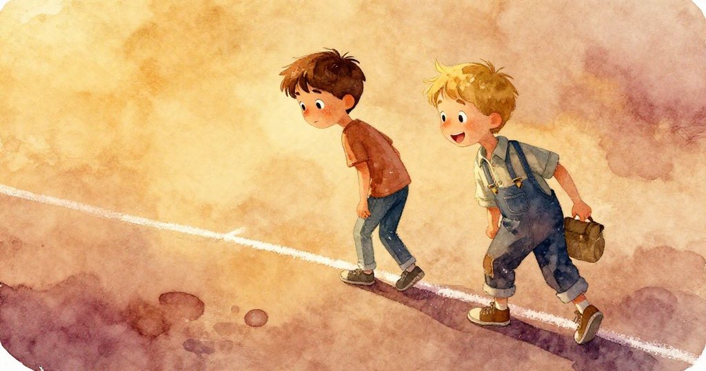 夕陽下柯賓與里斯靜靜欣賞修整好的界線,充滿滿足與深思,畫面溫暖而開放