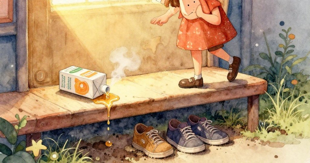 在交錯的日光與陰影下，翹翹板劇烈搖擺，背景中孩子們充滿生動互動，場景表現緊張與期待。