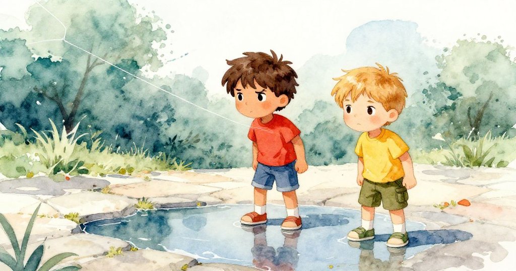 石上水潭清晰映出德雷克與柯賓專注面容與纏繞風箏線，展現靜默協作的瞬間。