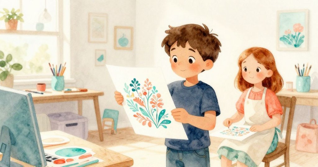 Ned 與 Maeve 在工坊內共同分享完成作品喜悅，室內和諧光影中展現創作圓滿結局