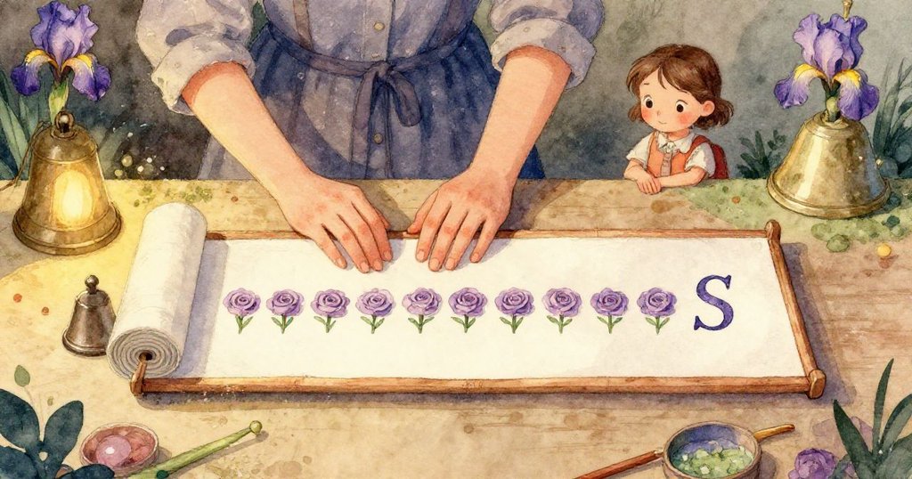 Iris注視著黏土上意外形成的斜向凹痕與隆起，結合有序與隨性的線條，展現出藝術創作中的驚喜與夢幻感。