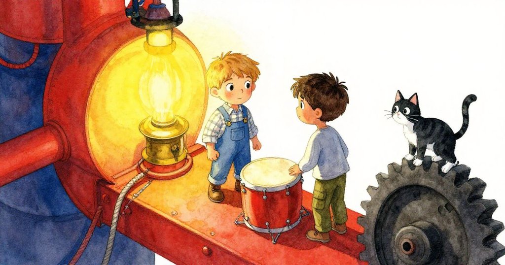 福雷斯特轉動旋鈕，凱恩注視機械房齒輪，燈光溫暖，開啟冒險初始。