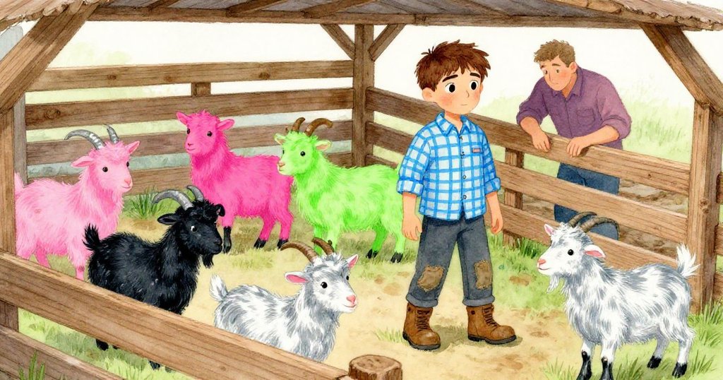 在隱蔽羊圈中，福瑞斯操作水泵，木板隨山羊移動而顫動，背景充滿電藍與酸綠光影，氛圍微妙而緊張