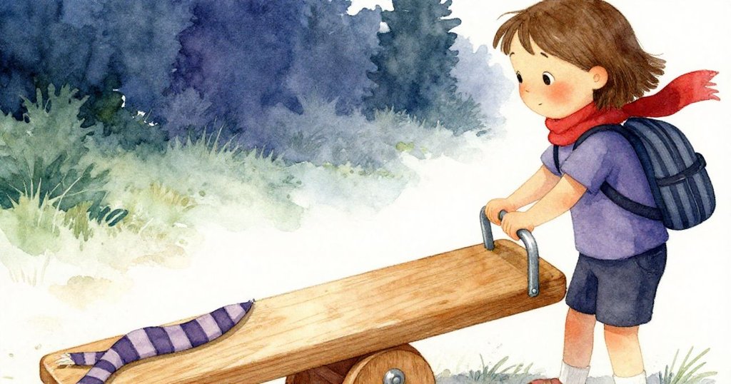 Clara握著燙手把手，絲質圍巾從背包溢出輕拂木盤，木紋與沙粒細緻呈現。