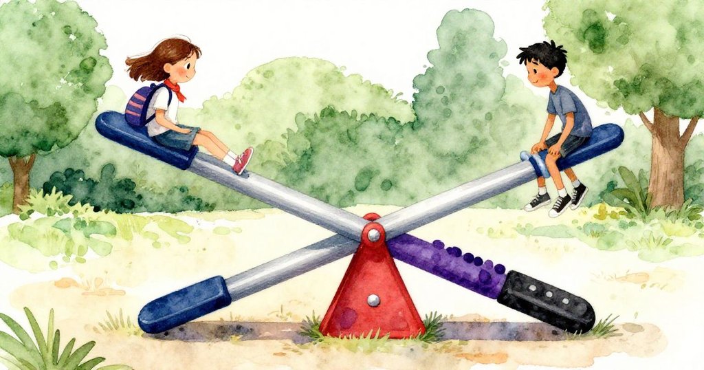 Clara滑動時鞦韆扭曲傾斜，Silas靠近中心調整平衡，動感畫面展現繃緊與旋轉。