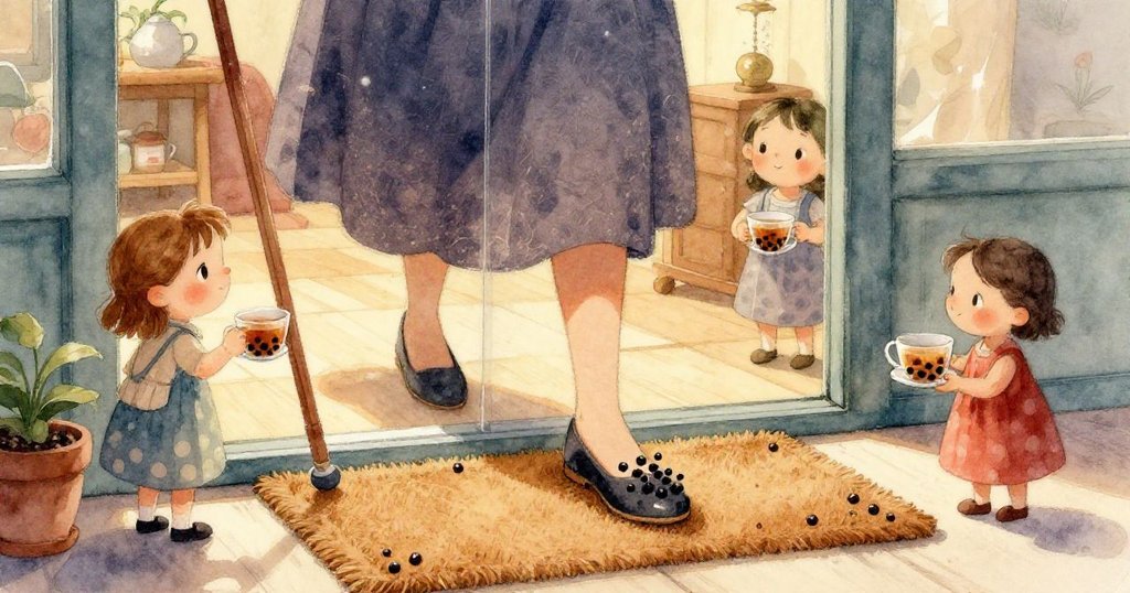 透過扭曲玻璃見到熱氣上升，一隻蜥蜴驚慌閃現，橘色貓咪警覺守望，場景充滿奇幻動感。