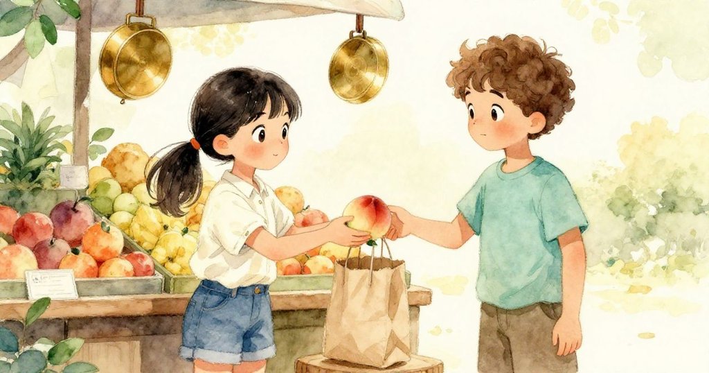 Suki將桃子交給Reese，兩人真摯互動，紙袋與銅鍋背景交織溫暖情感，故事迎向溫馨結局。