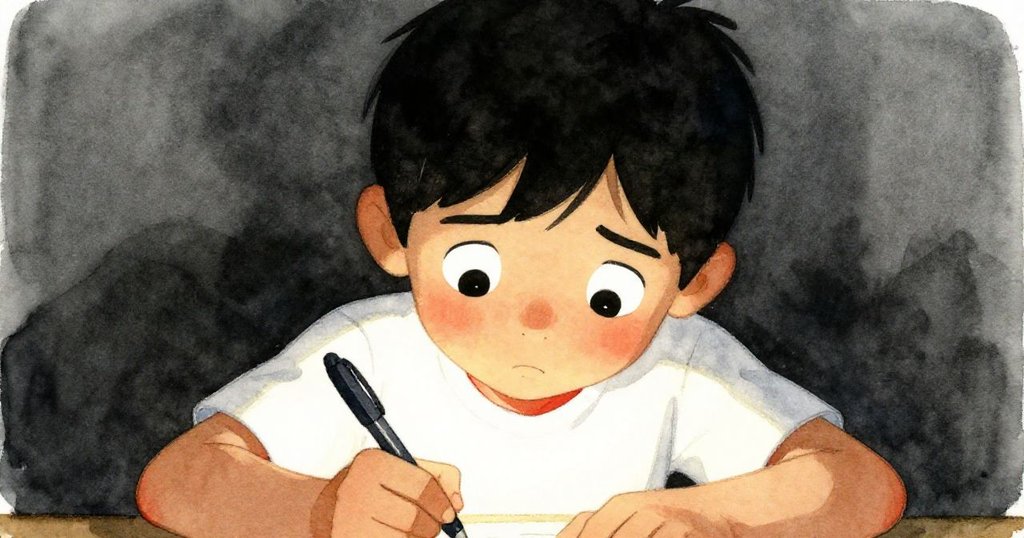 Rafael專注地看著紙上微弱筆跡,臉上顯現困惑與認真,背景是模糊辦公室環境。