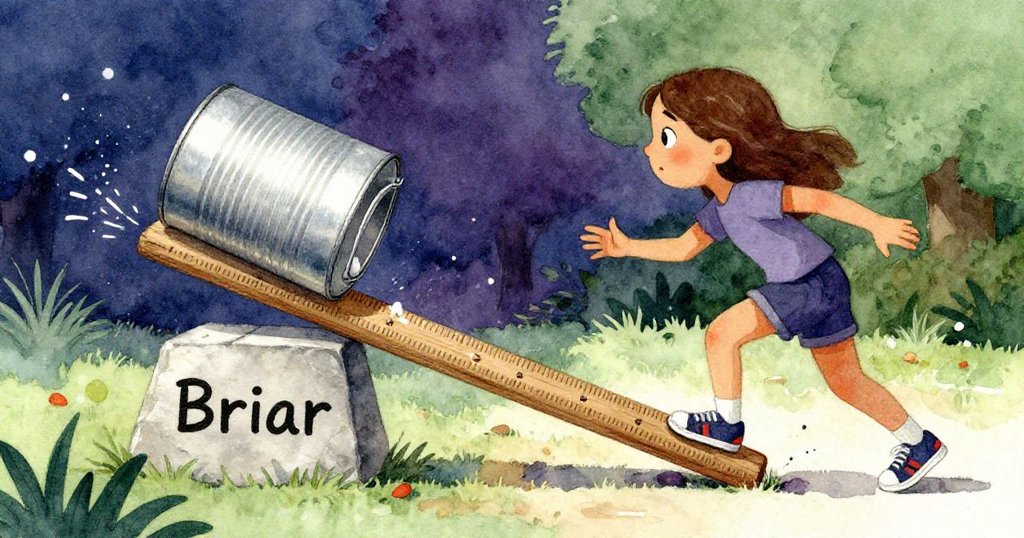 Briar 迅速將粉筆罐壓至歪斜量尺中央,粉塵隨風輕舞,展現果斷動作與專注神情。