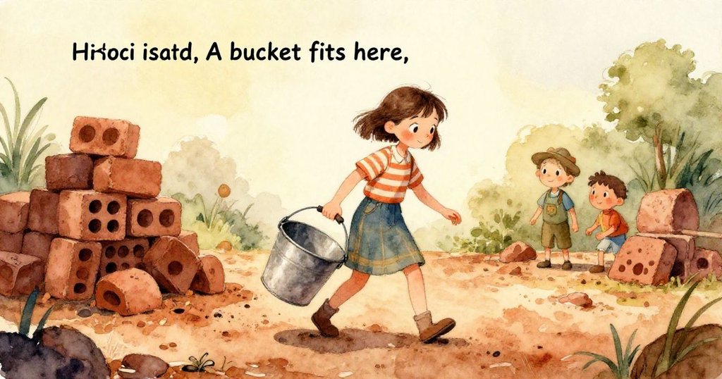 Sara的手握著金屬水桶，近距離呈現破裂窯頂的蒸氣與粗糙黏土細節，火熱質感明顯。