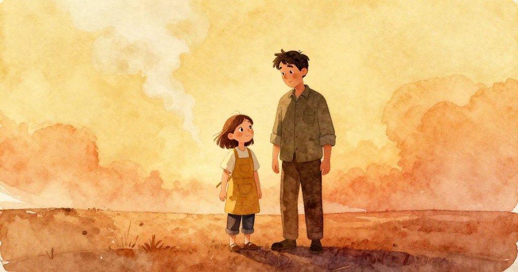 Sara與Harris並肩而立，看向遠方細微蒸氣飄散，彼此交流暖心故事，寬廣天際象徵全新開始。