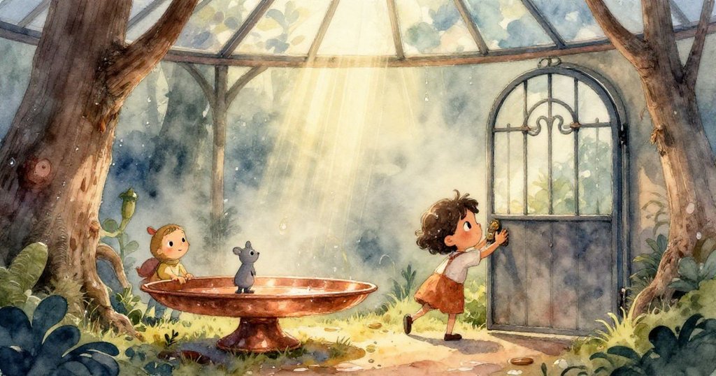 水滴使細繩增重，畫面彷彿潛入水中，每個水珠在柔光中閃爍，呈現夢幻般的質感。