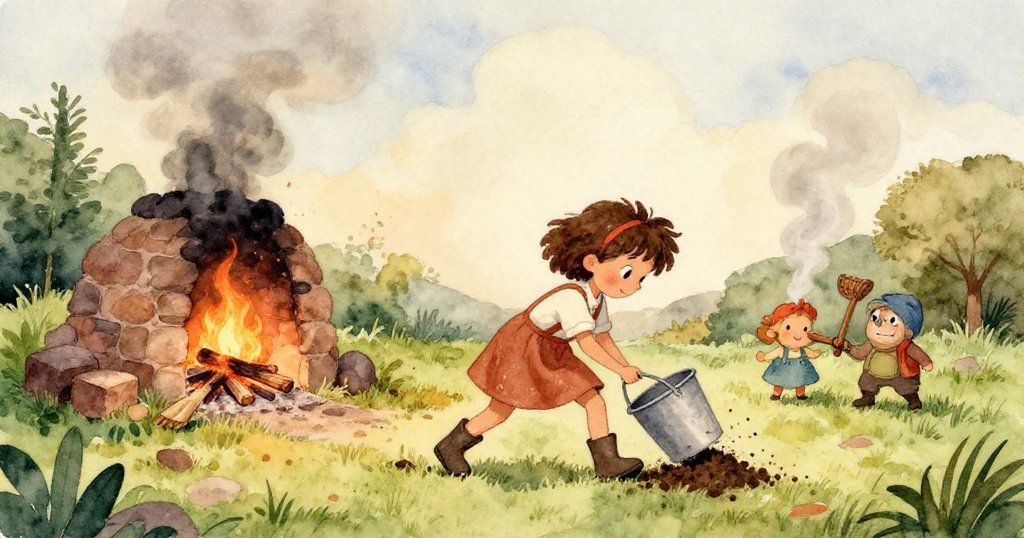 聚焦於彎曲變形的土塊，特寫展示其不平邊緣和輕微冒出的蒸氣，充滿戲謔感，反映巴洛瑪面對挑戰的情景。