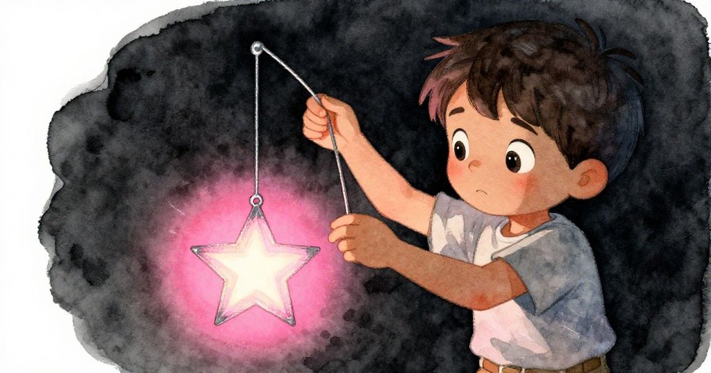 托比亞斯神情專注調整燈籠中鬆弛銅線，溫暖光芒中紙角軟化，畫面細膩展現修正時的艱辛與堅定。