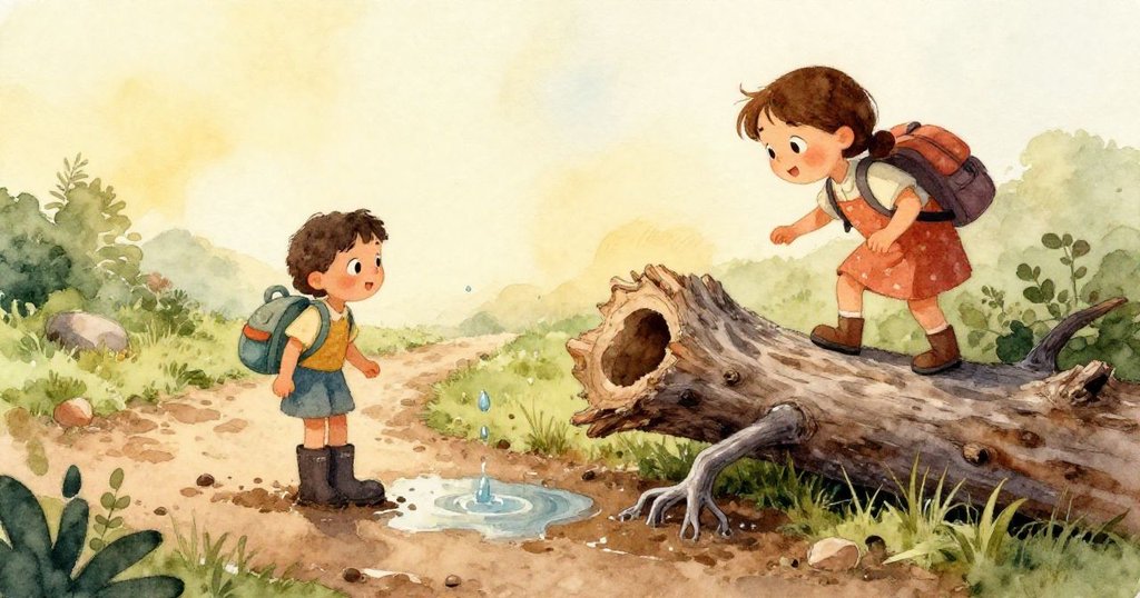 露娜的雙手在濕潤木樁上放置奶油餅乾,細膩地展現出精心標記道路的溫柔動作。