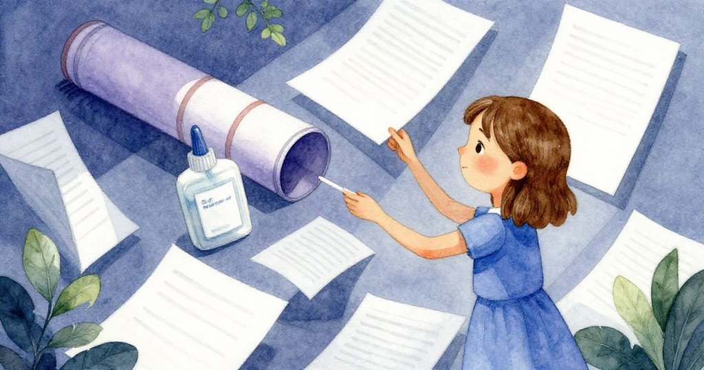 辦公桌上文件與物品交錯成超現實迷宮,Ivy忙著調整郵件管與修正液瓶,光影交錯中展現出充滿謎樣的桌面。