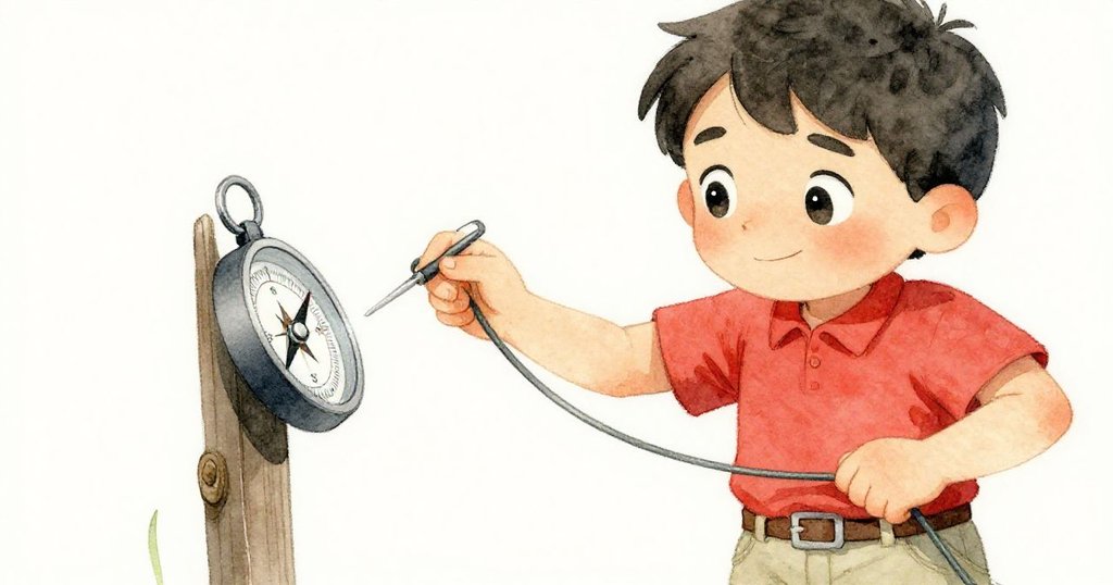 Cyrus凝視著指南針與傾斜標桿完美對齊，剪下剩餘繩索固定腰間，臉上映出由專注至自信的轉變。