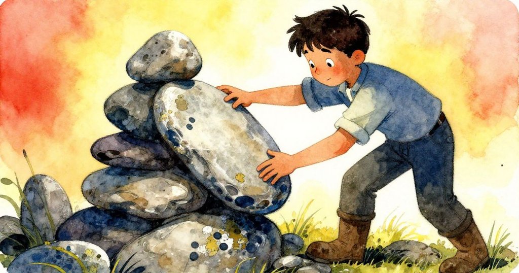 Silas發現苔蘚圖樣的奧秘,小心調整石板排列,手法細膩,展現出專注與智慧,自然細節栩栩如生。