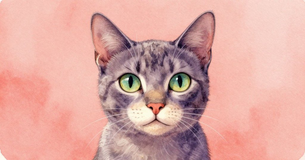 Hugo貓咪臉部特寫，鼻尖與鬚毛輕覆鋸末，貓眼流露好奇神情，背景呈現柔和工作室氛圍