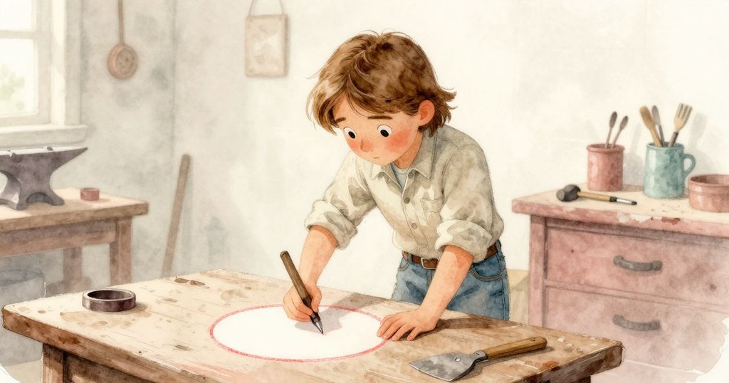 Lark在工作室中推動小鐵槌擋風，重新畫出清晰圓線，畫面帶有懷舊色調，表現出由混亂轉向平靜的情景