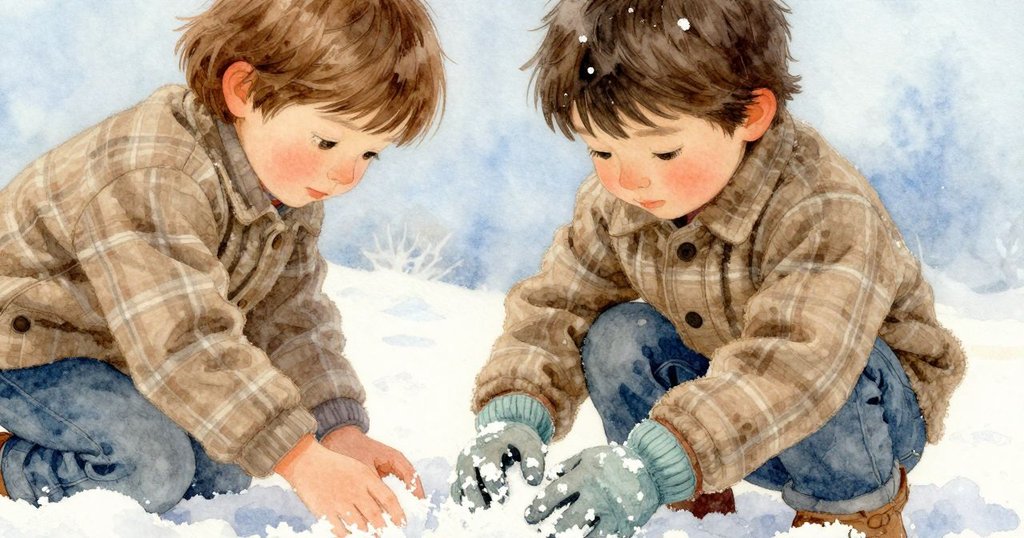 Briar戴手套的手細緻塑造雪堆,光線柔和突顯雪花紋理,展現冬日創作的溫馨瞬間