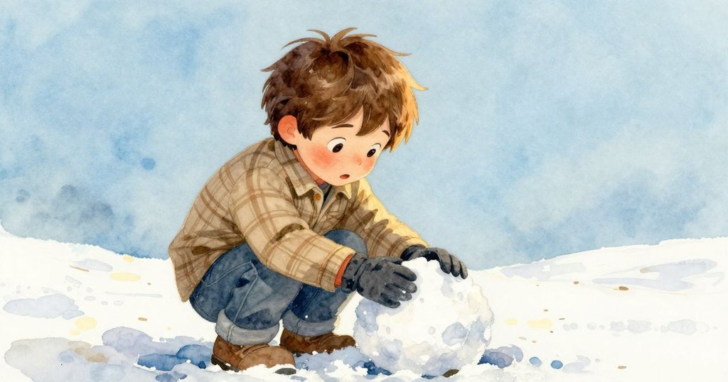 Briar驚訝發現雪球碎裂,目光專注檢查冰晶碎片,背景中雪圓出現明顯裂痕,氛圍溫暖