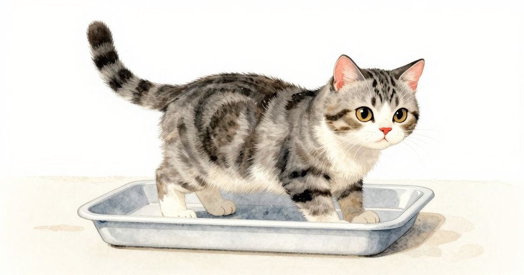 條紋貓在塑膠托盤上好奇觀察泡沫場景，傾斜視角下尾巴輕輕擺動，充滿趣味