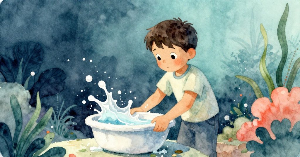 Idris回憶水盆中水花停頓的瞬間, 懷舊色調中展露微笑, 呈現過去樂趣與溫馨回憶