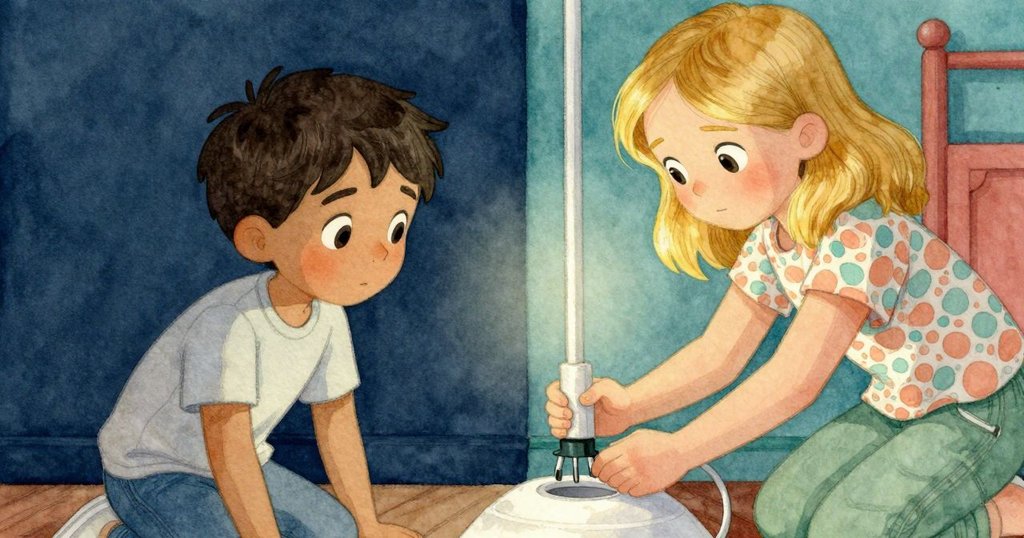 Winona專注調整吹風機插頭, 臉上透露堅毅與掙扎, Idris在旁靜靜扶持, 呈現內心衝突情景