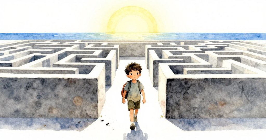 Max 拿著背包走向開闊未來, 後方螞蟻與碎屑逐漸消散, 領略冒險新篇章。