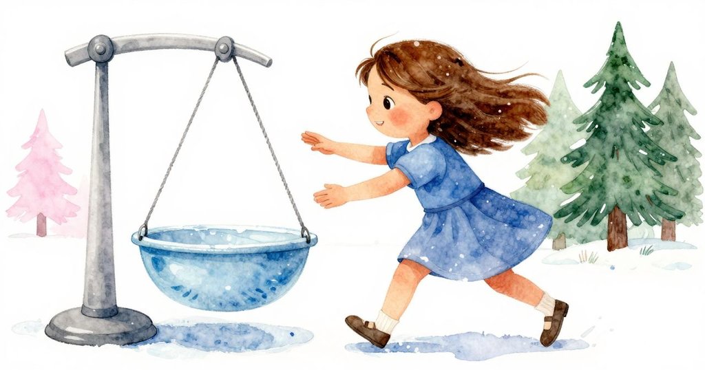 Hazel奮力站在搖晃的秤針前，抵擋陣風，穩定藍盆，動感瞬間展現堅定意志與準確判斷。