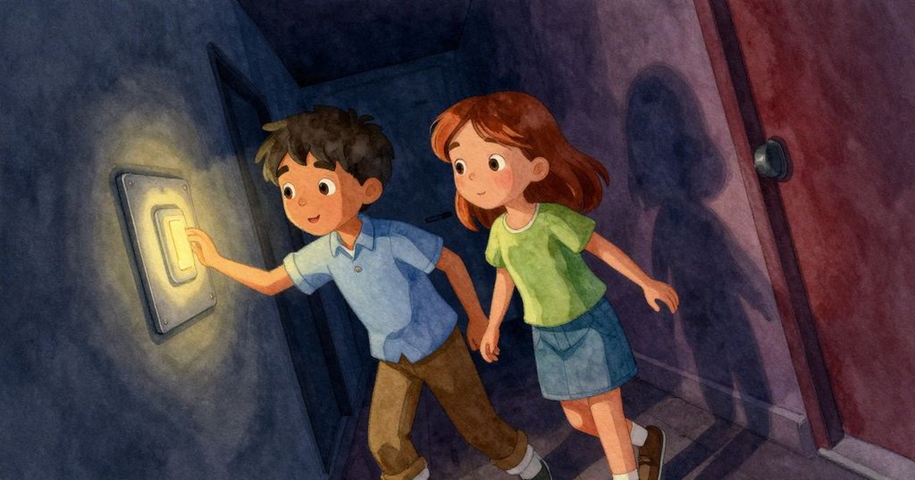 Xavier與Hazel急步走向通風口，走廊內燈光明暗交織，表情專注急切，轉換空間充滿緊張氣氛