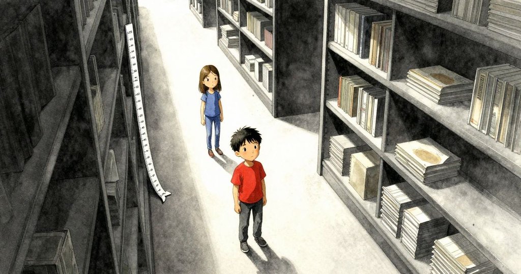 從高處俯視走廊，展現供應櫃細節、長尺與散落紙捆，Reed 與 Sage 正默契合作，畫面層次豐富