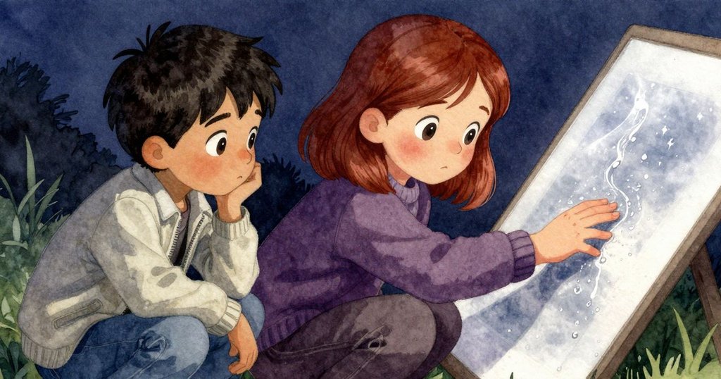 拉爾斯的手按壓濕潤的塑膠卡片, 聚焦紋理細節, 表現專注細膩的觸感, 展示故事關鍵物件