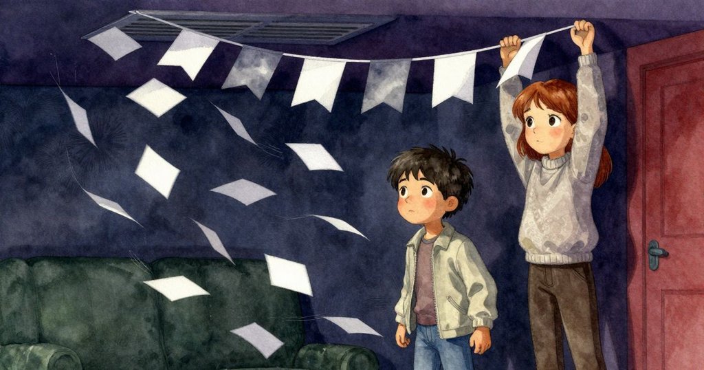 掛旗隨風飄動, 使塑膠卡片飄落, 動態捕捉意外瞬間, 訪客背景模糊, 氣氛活潑有趣