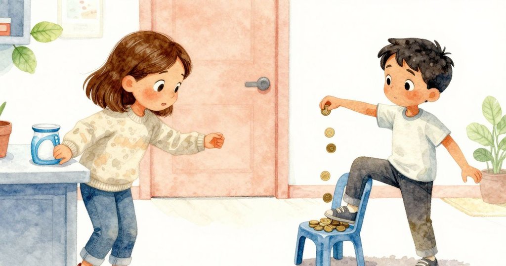 洗衣房中，洗衣劑杯與Troy翻動硬幣的手形成鮮明對比，細節豐富，光線自然柔和，動靜皆宜