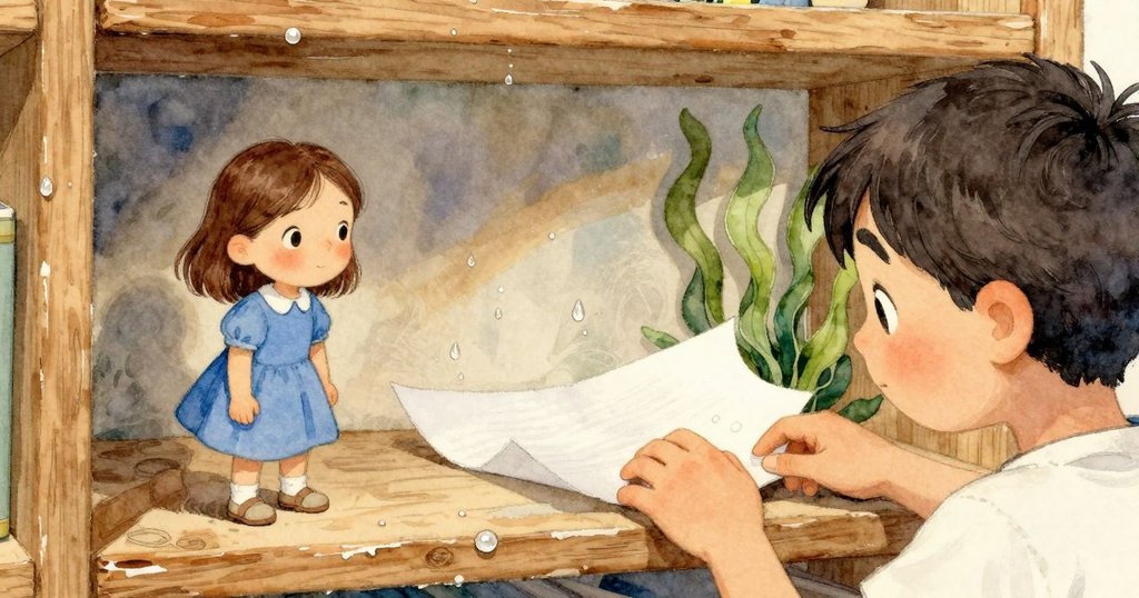 Hazel的手在衣櫥架上動作,濕布輕拂破舊襯紙,特寫細節生動呈現故事進展與緊張情緒