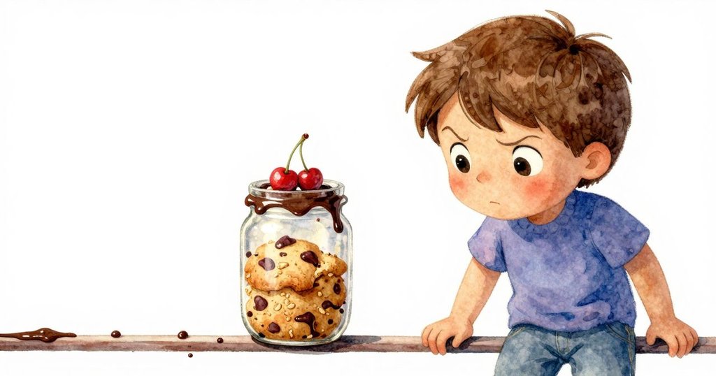 在細膩的燈光下，Wren注視欄杆旁搖搖欲墜的曲奇碎片罐，巧克力醬光澤呼應著溫暖過往記憶