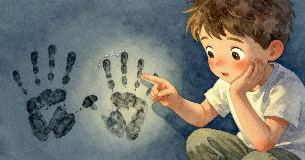 贊德輕輕刷布邊，聚焦展現琥珀色墨囊上眾多掌印，情感細膩且滿含歷史韻味。