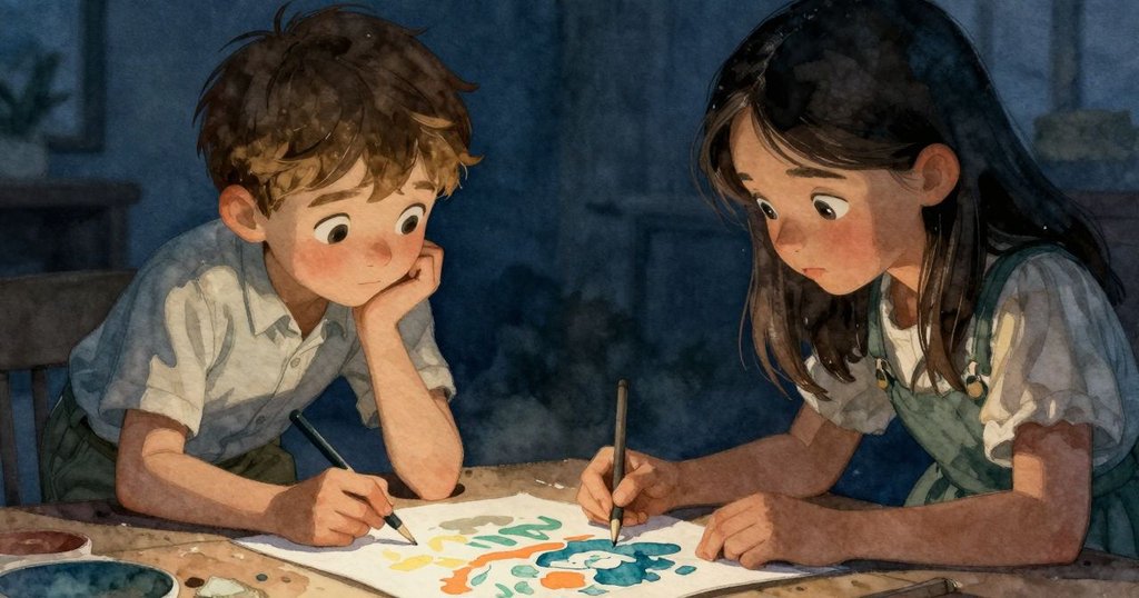 結尾畫面展現疊印融合之美，贊德與薩布靜觀創作成果，臉上洋溢著滿足與省思，意境開放。