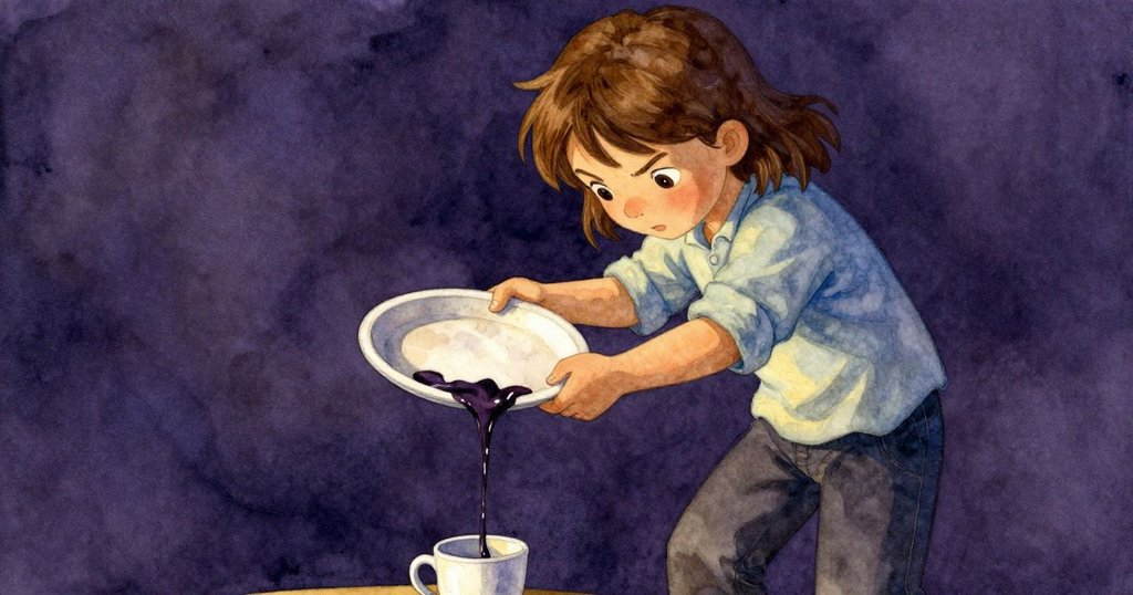 史黛拉俯身操作油漆盤，細長光澤油漆流入杯中，動作充滿專注與藝術感，低角度呈現力量