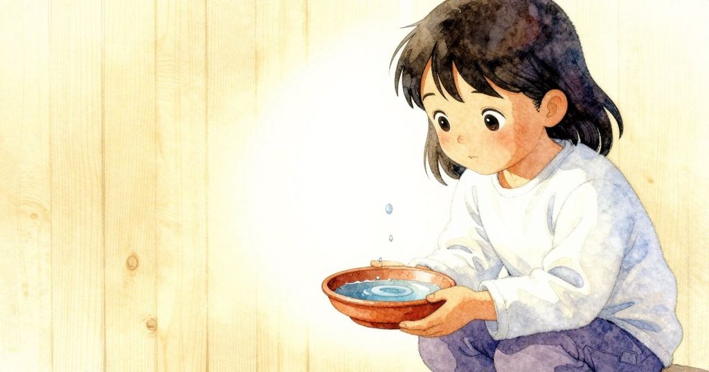 花娜所用陶盤中的水滴與種子相遇,近拍細膩呈現自然融合,光影柔和,寓意深遠