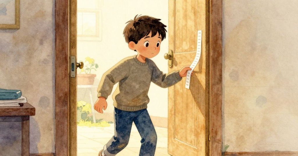 Nolan手持試紙跨入光影過渡空間，從暖光到冷光交替，臉上流露出疑惑與細緻比較的神情。