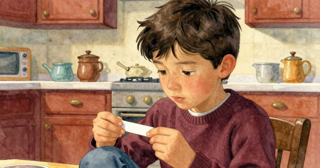 Nolan凝視試紙，臉上表現出深思與掙扎，細膩光影映襯他內心的猶豫與決定過程。