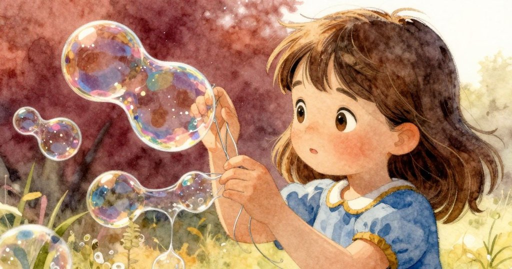 Olive 輕調金屬絲框上鏡面般流動的肥皂膜，近距離細節展現溫暖光線中微妙色彩變化