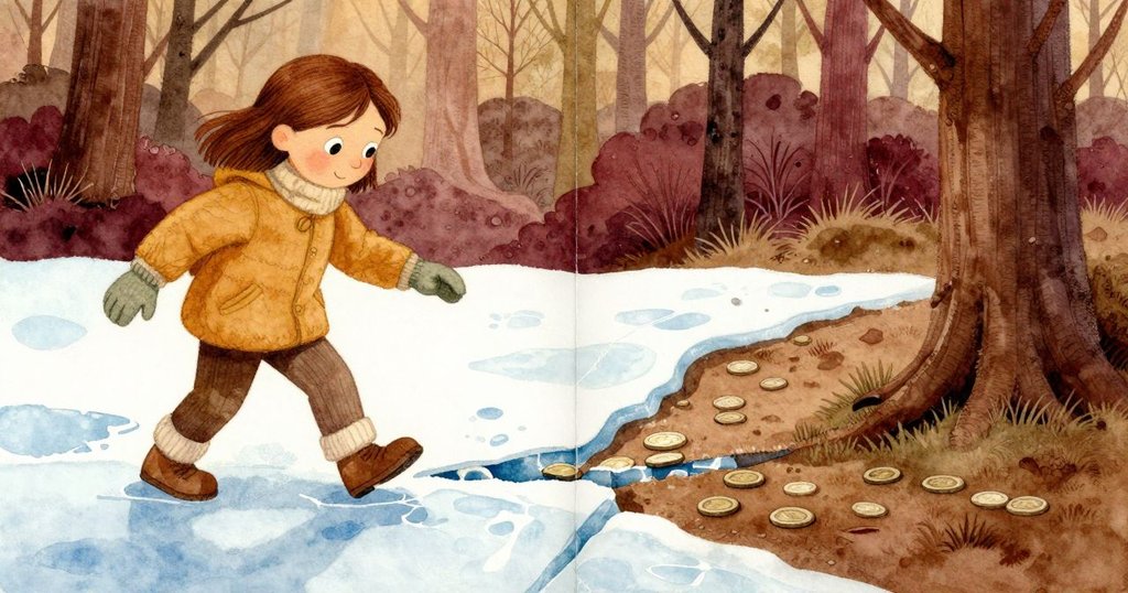 Flora小心走上裂冰,畫面分割呈現銀幣軌跡與希望回憶,展現謹慎與夢想相融