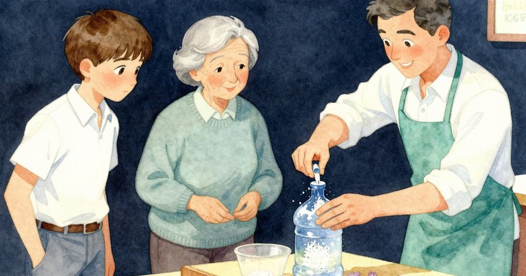 弗雷澤的手在倒落屑時定格瞬間，水瓶噴嘴顫動，細節明顯呈現動態力道與溫暖光線